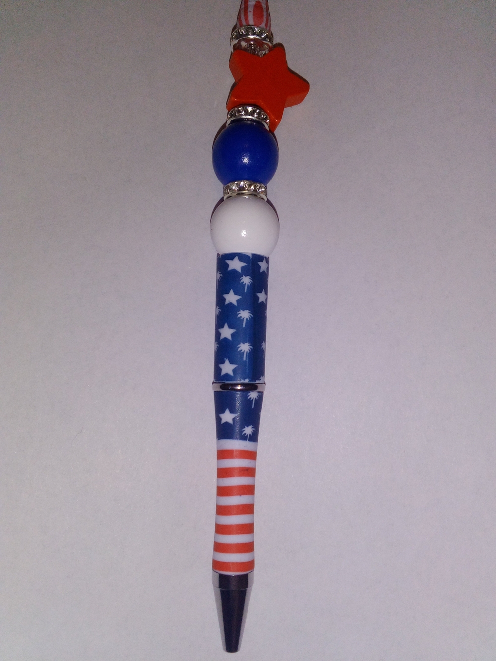 Patriotic Star Bead Ballpoint Pen - Red, White & Blue